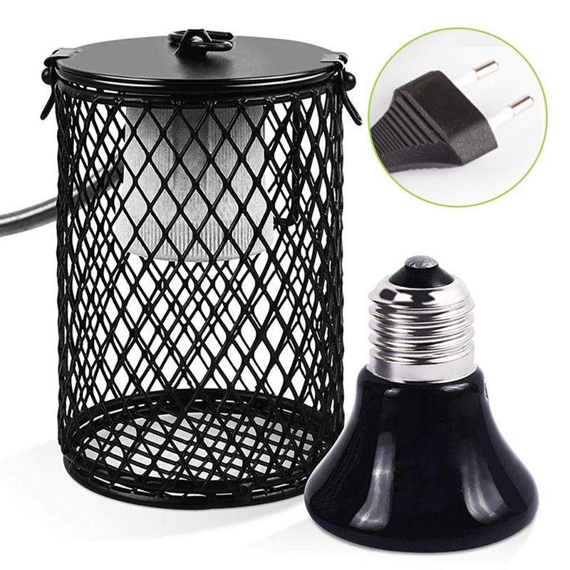 Lampada riscaldante per animali domestici luce a infrarossi in ceramica con gabbia di sicurezza emettitore lampada di calore forniture per animali domestici polli rettile serpente lucertola lampada: EU spina