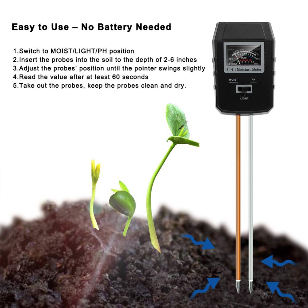 3-in-1 Boden ph-Meter Feuchtigkeit Tester drinnen Pflanzen Garten Rasen Licht Sensor