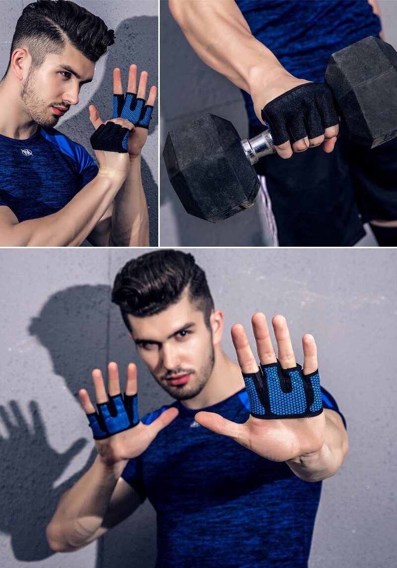 Gym fitness halv finger handsker mænd kvinder til crossfit træning handske kraft vægtløftning bodybuilding håndbeskytter