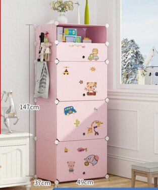 DIY Multi-layer Simple Children Wardrobe Girl Assembled Plastic Closet Cartoon Simple Modern Economic Baby Storage Cabinet: Chocolate