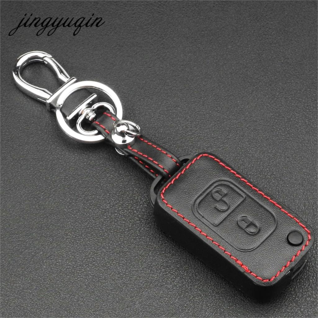 jingyuqin Leather Remote Key Fob Case For Mercedes Benz SLK E113 A C E S W168 W20 2 Button Flip Folding Car Key Cover