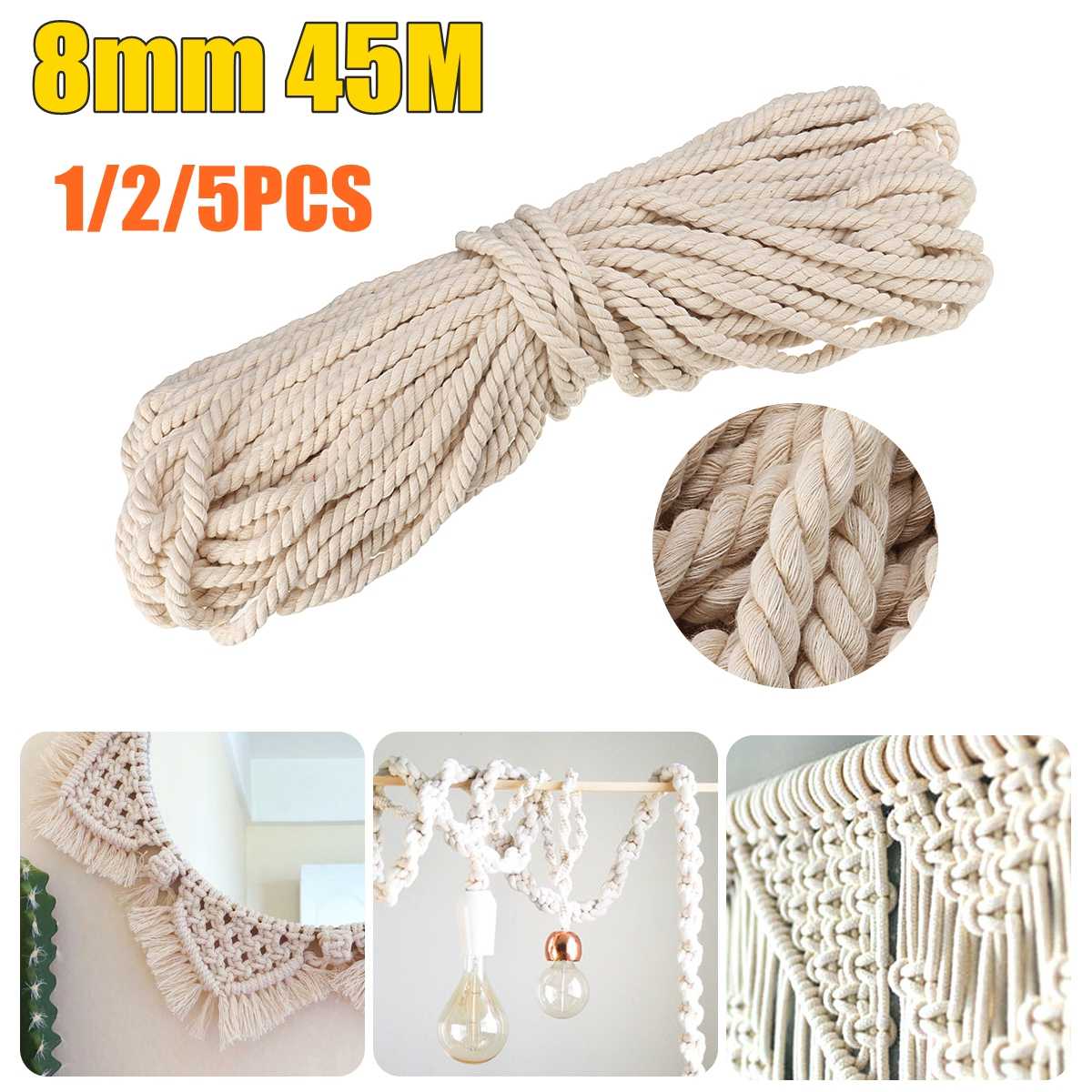 8mm 45m Natural Jute Rope Twine Rope Hemp Twisted Cord Macrame String DIY Craft Pet Scratching Handmade Decoration