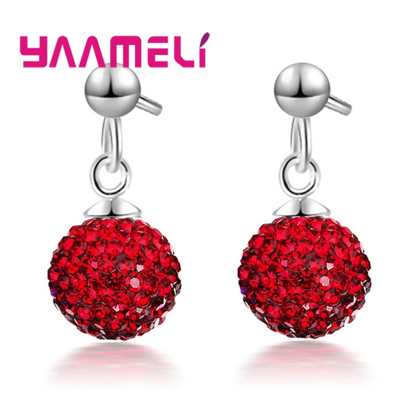 Pendientes de plata esterlina 925 para mujer y niña, aretes de cristal austriaco con bola de discoteca, aro con palanca trasera, joyería Huggie,: Cobalto Chapado en