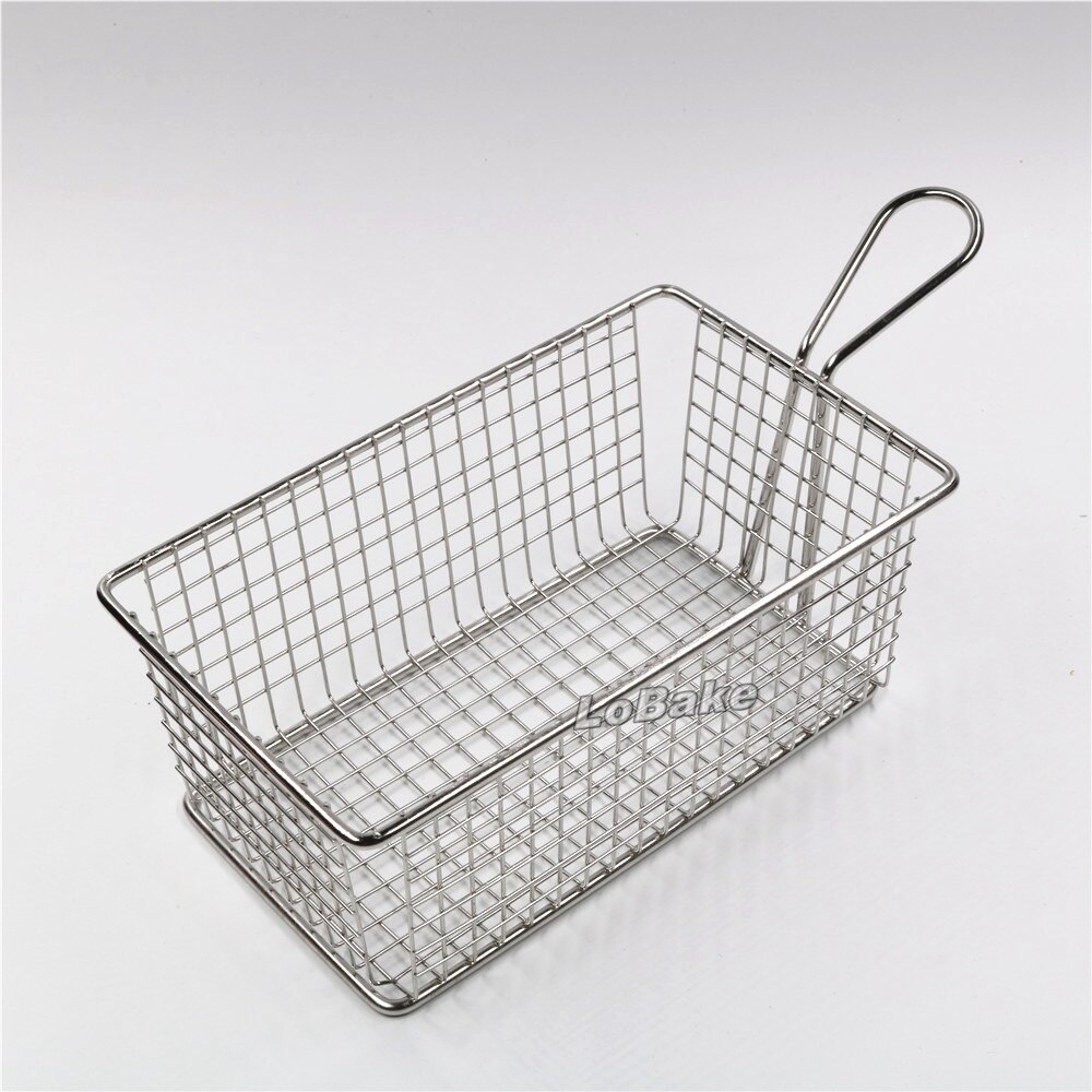 Top size 20*12cm Big holes rectangle Stainless steel frying potato chips dumplings basket oil sieve strainer for cooking