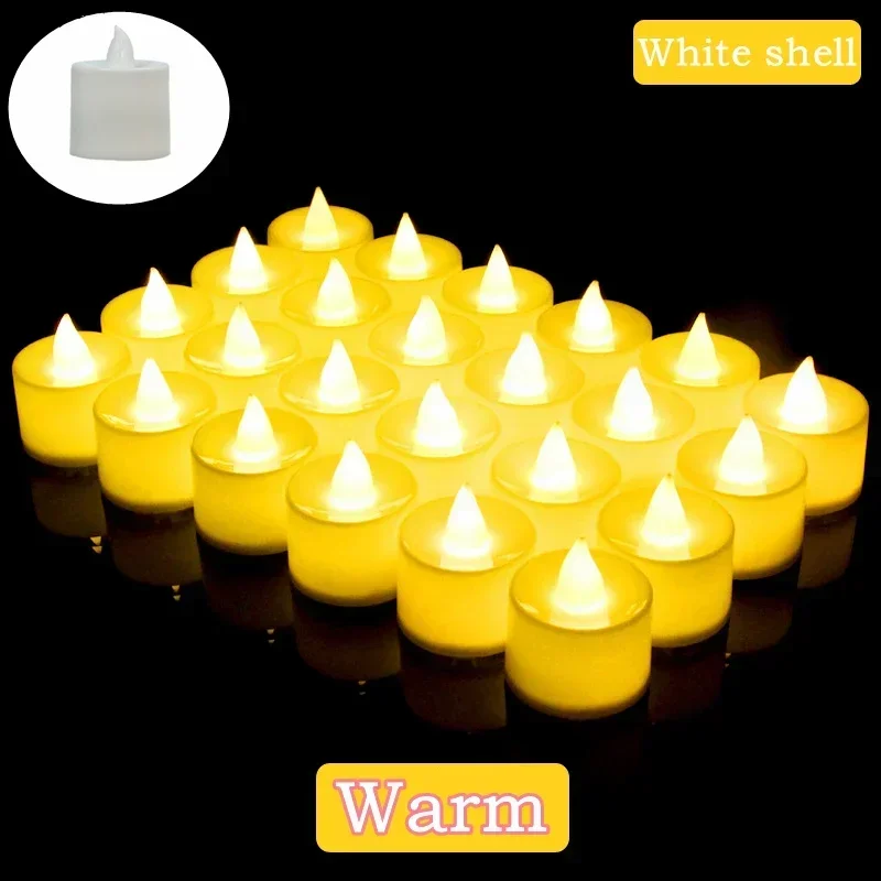 50/1 * Buntes LED-Kerzenlicht, batteriebetrieben, Teelichtschalter, Kerzen, flammenlos, Hochzeit, Zuhause, Weihnachtsdekoration, Simulationskerze: Warmes Weiß / plum