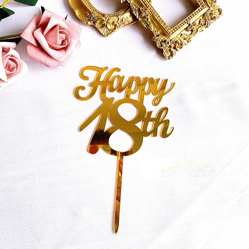 Sweet 16 Cake Toppers Happy Birthday Party Decorations Hello 30 40 50 60 Princess Cupcake Toppers Gold Acrylic Baking: Happy 18th