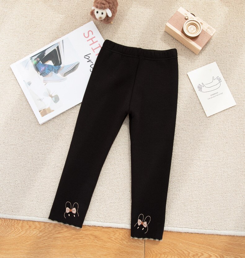 Leggings gruesos de lana de Alpaca para niña, pantalones largos de dibujos animados de conejo, ropa de invierno, 2 a 10 años: Negro / 4T