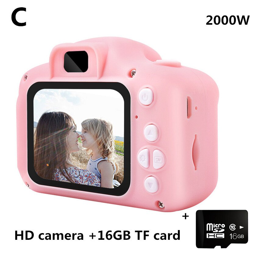 Børnekamera 2000w søde børnekamera med 16gb tf-kort vandtæt 1080p hd-skærm kamera videolegetøj udendørs fotografering: C- lyserød hd