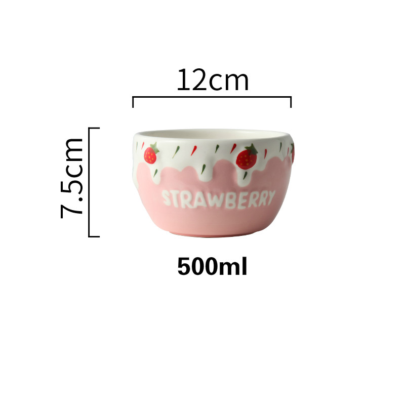 Cute Strawberry Ceramic Bowl Fruit Salad Bowl Yogurt Dessert Bowl Ins Tableware Rice Bowl Single Oatmeal Breakfast Bowl: L1