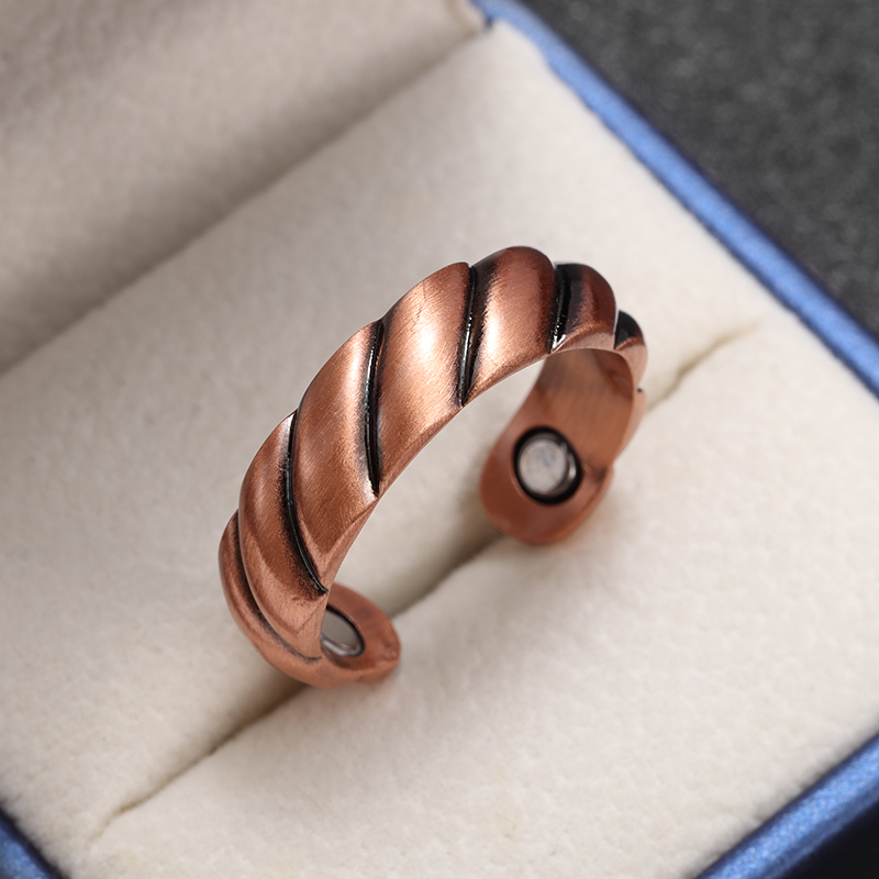 Anillo magnético con apertura de cobre ondulado a la Retro, accesorios de joyería Retro multifuncionales para hombres y mujeres: Castaño