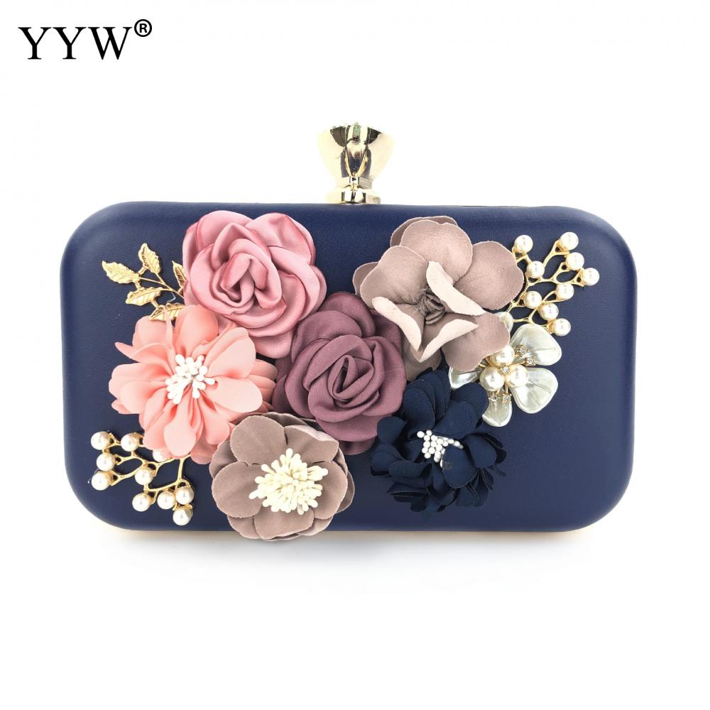 Royal Blue Crystal Evening Bags And Clutches With Flowers For Womens Party Wedding Prom Day Clutches Purse Wedding Bag: dark blue