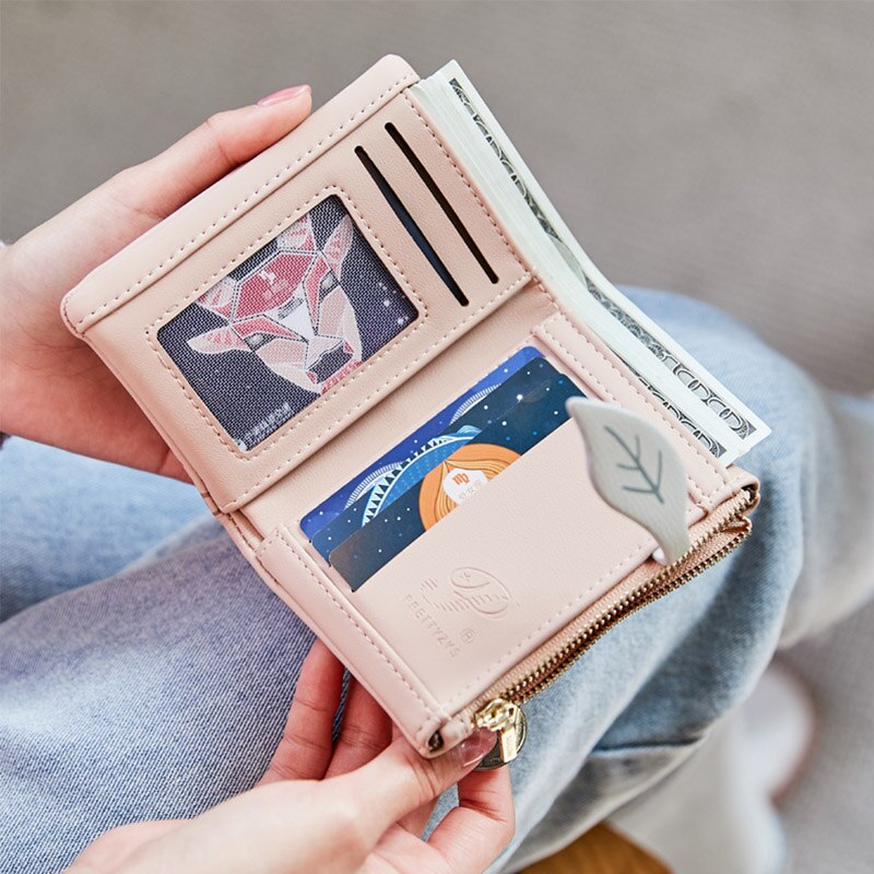 Women Wallet Leaf Pattern Hasp Ladies Purse soft pu Leather Small Short Wallets Female Zipper Coin Purse