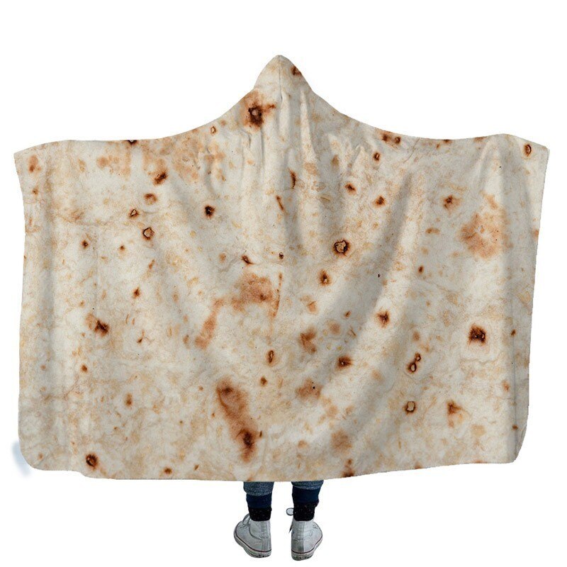 Tortilla 3D imprimé peluche à capuche couverture pour adultes enfant hiver doux polaire Burrito couverture pour emmailloter portable jeter des couvertures: Model 1 / 130 x 150 CM