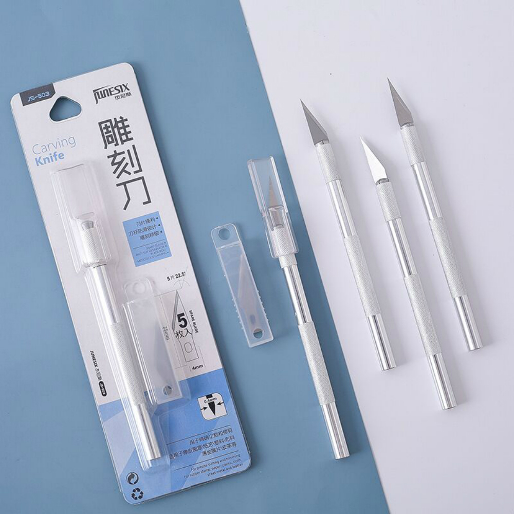 Juego de cuchillos de acero para manualidades, cortador de papel, pluma, bisturí, cuchillas de grabado para manualidades, dibujo, herramientas de mano de reparación, suministro de arte, 1 Juego: 1 set pen knife