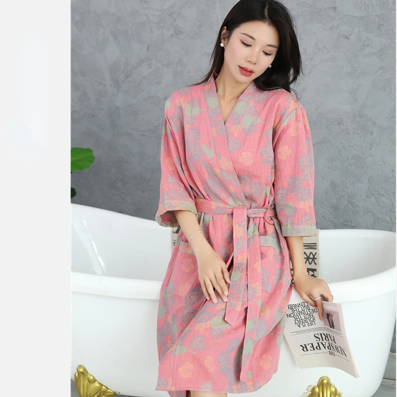 Katoenen Badjas Voor Koppels Lente En Zomer Dunne Stijl Korte Mouw Pyjama Kleding Vrouwen Absorberende En Sneldrogende Badjassen