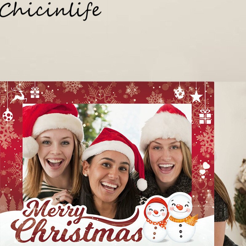 Chicinlife 1Pcs Merry Christmas Photo Booth Frame Props Adult Kids Xmas Party Happy Eve PhotoBooth Props Decoration Supplies