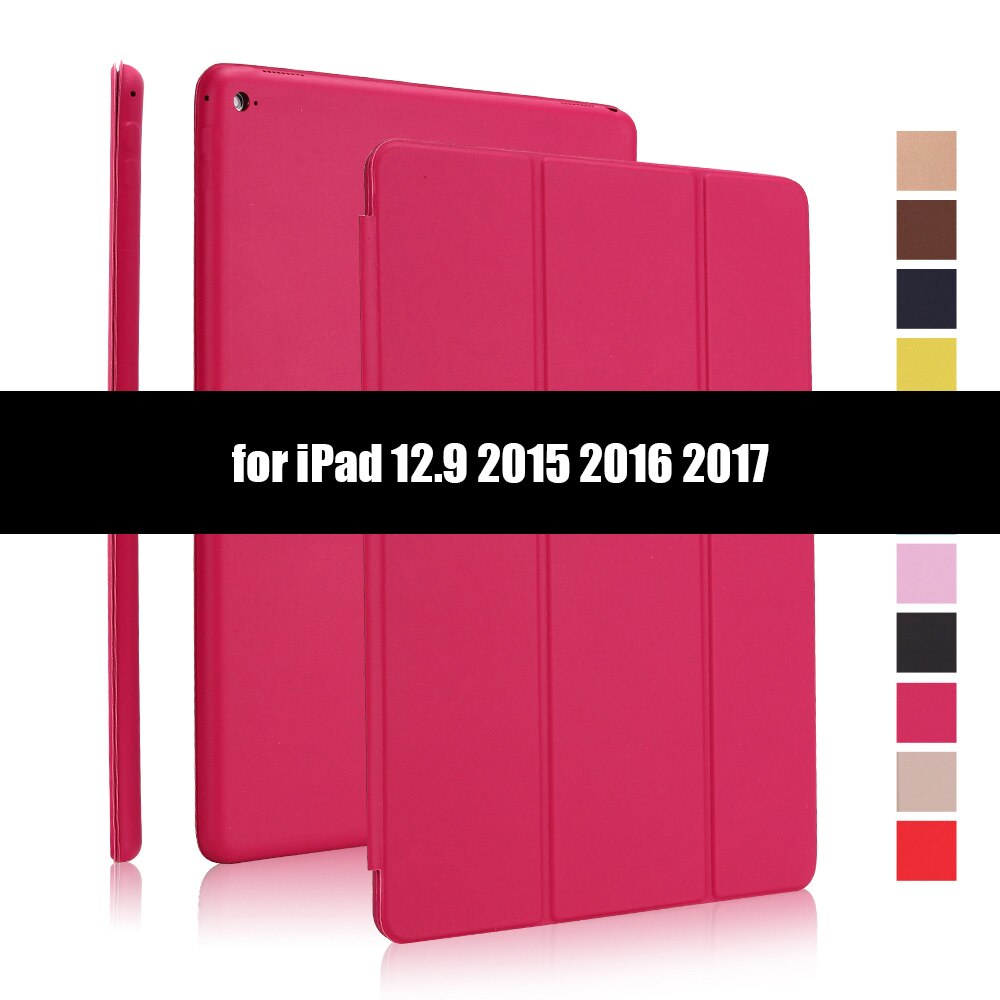 Ultradunne smart case cover voor ipad pro 12.9 12.9 inch magnetische pu-leren opvouwbare folio-hoes voor ipad 12.9: Donkerroze -1