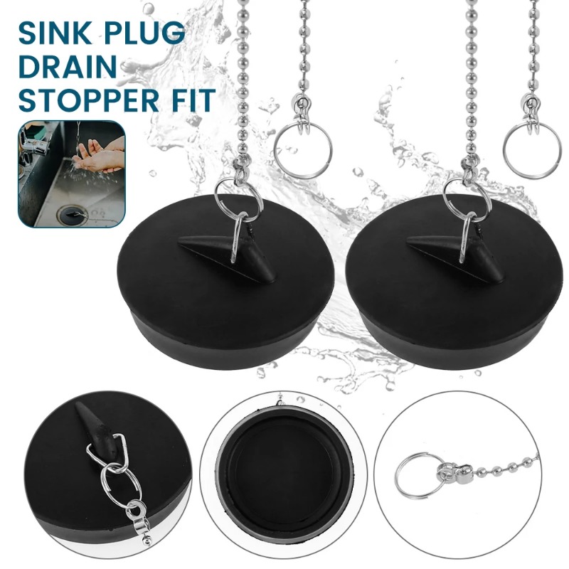 2 st Gootsteen Plug Universele Rubberen Afvoer Stopper Met Ronde Kralen Ketting Bad Gootsteen Afvoer Stopper Plug Voor Keuken en Badkamer Fit