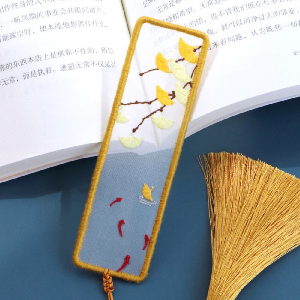 DIY Embroidered Bookmark Material Package Embroidery Starter Kit With Flowers Plant Pattern Color Threads Handmade Bookmark Kit