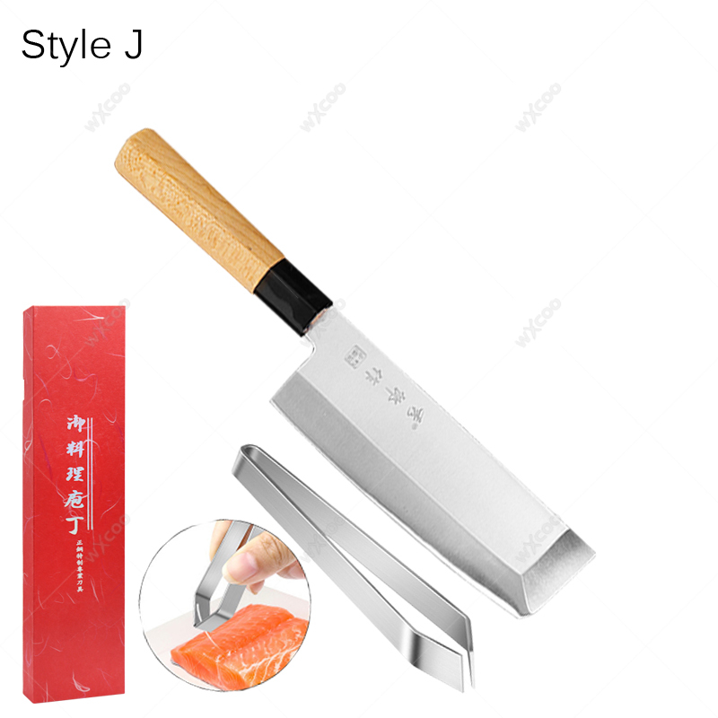 Faca de chef japonesa profissional, faca de sashimi de salmão, lâmina espessada, facas de cozinha de aço inoxidável, clipe de espinha de peixe: Rosa