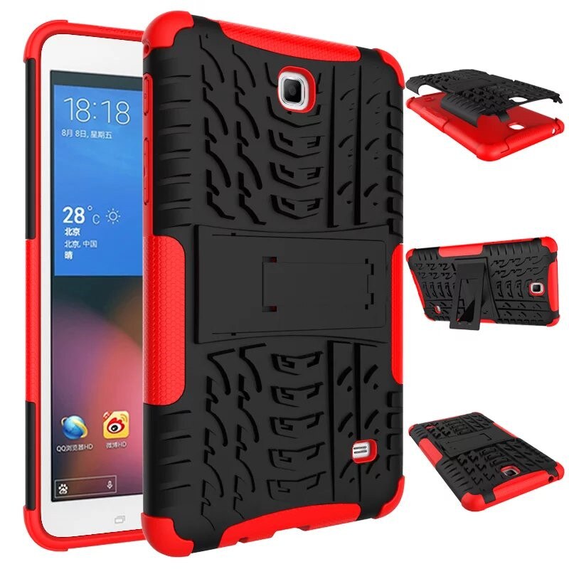 Funda de silicona para tableta Samsung Galaxy Tab 4 7,0, carcasa trasera de doble armadura con soporte, TPU + PC, T230, T231, T235, SM-T230, 7 pulgadas: Red
