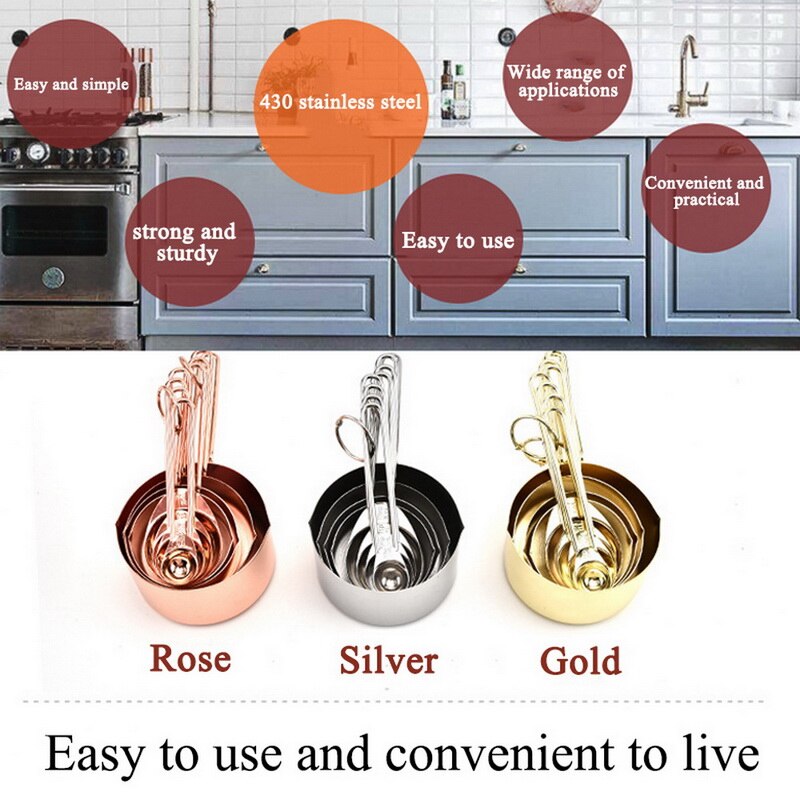 8Pcs Stainless Steel Measuring Spoons and Cups Stackable Set Stackable Measuring Set Liquid Dry Food Measurement Cup