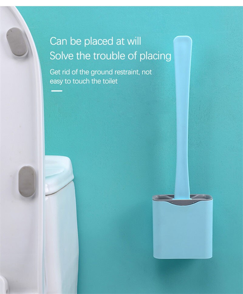 Floor Brush Silicone Toilet Brush With Toilet Brush Holder Wall-Mounted Cleaning Toilet Brush Flat Head Flexible Soft Brush Set