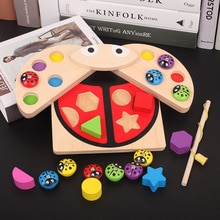 Di legno di Puzzle Del Giocattolo Gioco Coccinella multicolore Forma geometrica di Apprendimento e di Istruzione Da Tavolo Gioco di pesca Per Bambini Giocattoli