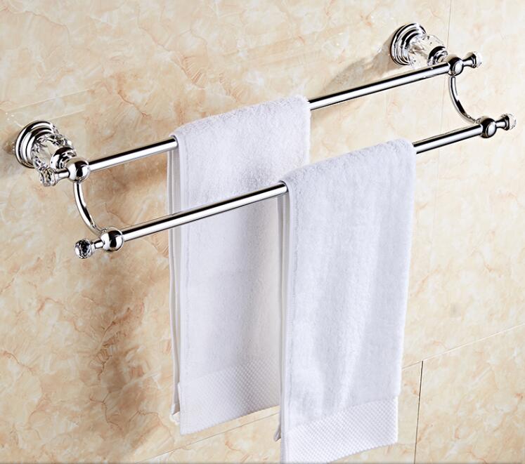 Badeværelse tilbehør krom krystal håndklæde ring toiletpapir holder kopholder håndklæde bar morgenkåbe sanitetsartikler suite: Håndklæde dobbelt bar