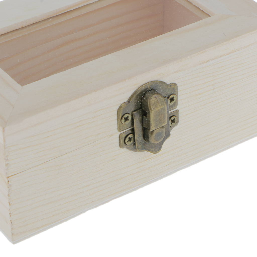 Plain Unfinished Wooden Tool Jewelry Case Storage Box with Transparent Glass Door Glass Lid Chest Case Keepsake