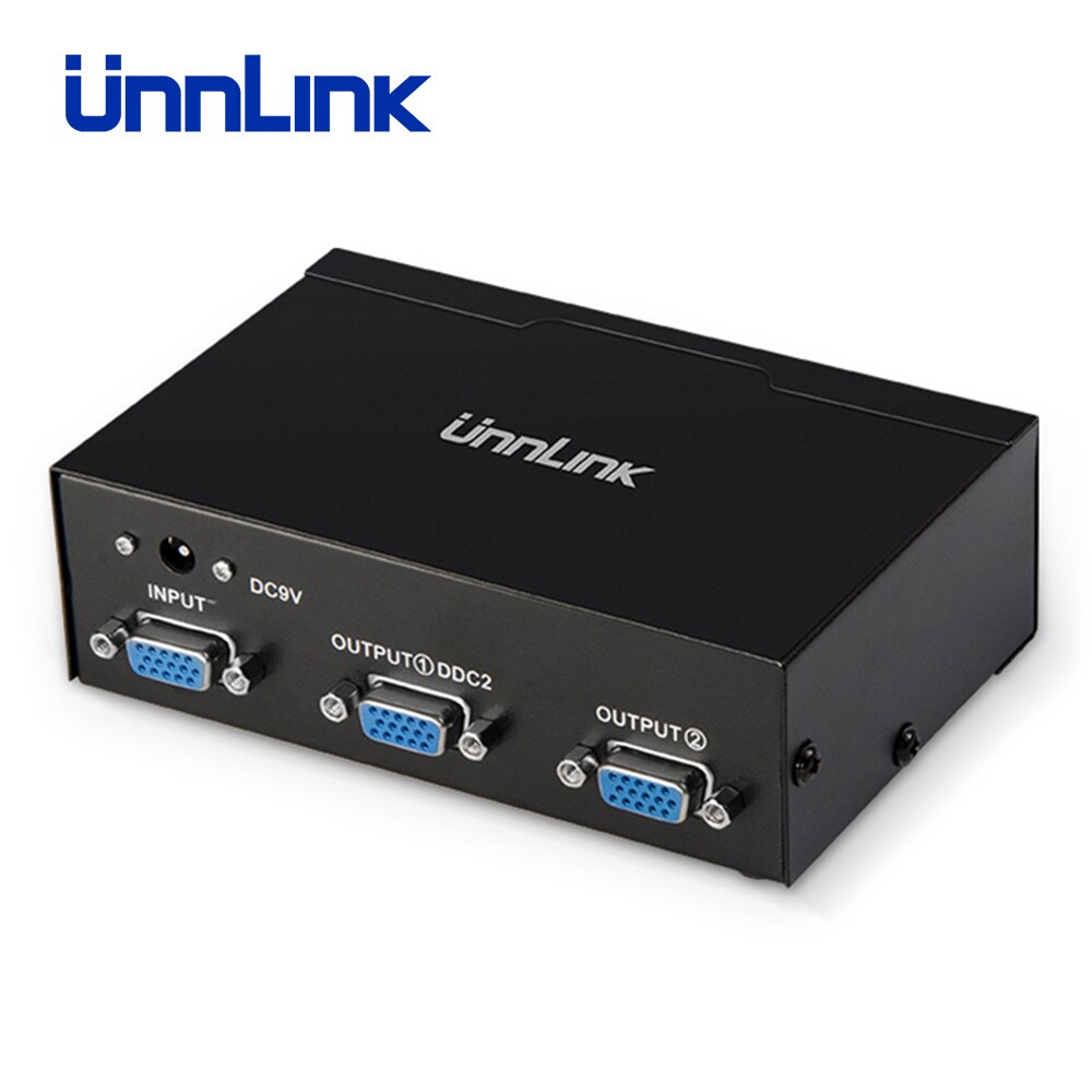Unnlink VGA Splitter 1X2 FHD 1080P@60Hz 1 VGA Signal Input 2 VGA Output 1*2 VGA Splitters for Computer Desktop Laptop Projector