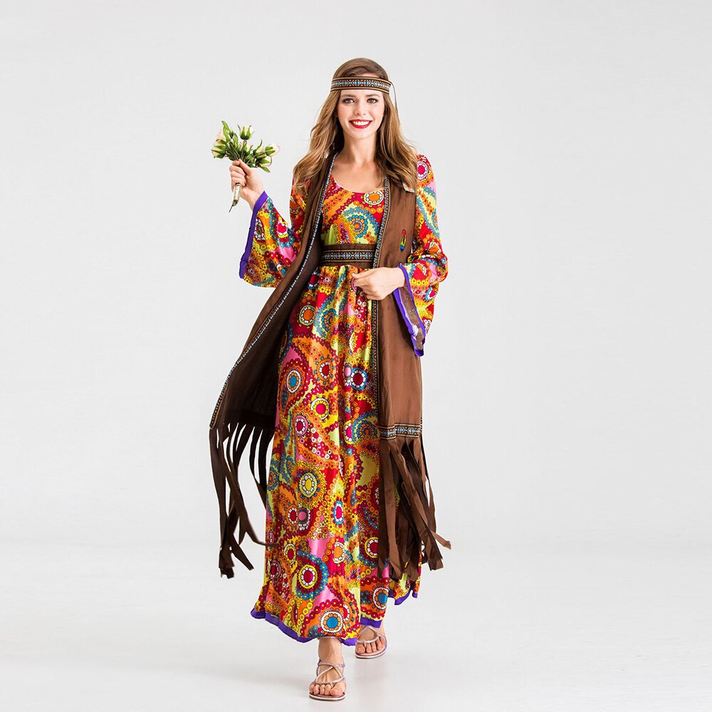 Halloween voksen 60 ' s70 's hippie kostume purim karneval udklædning fest groovy diskotek natklub cosplay kjole