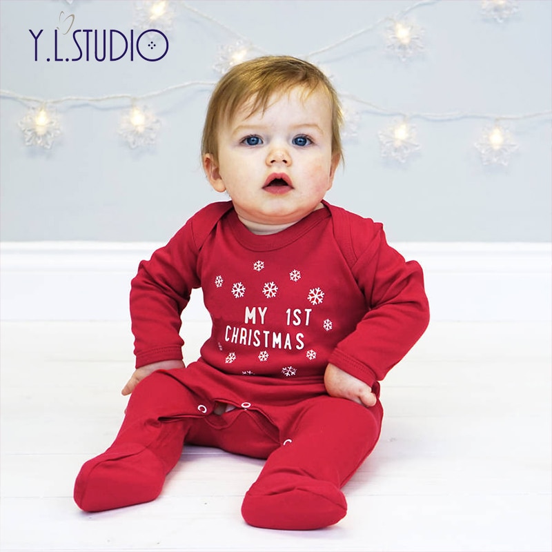Baby Foot Romper Autumn Little Girl Cotton Christmas Costume Red Long Print Jumpsuit Year Costume for Toddlers Boy Overalls