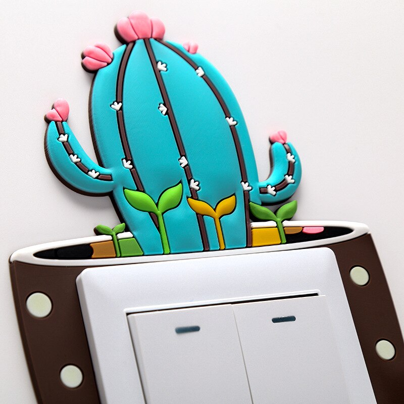 Pegatina de Cactus luminoso para interruptor, cubierta de interruptor de plantas suculentas creativas, pegatinas de pared, decoración de interruptor de luz, 1 ud.
