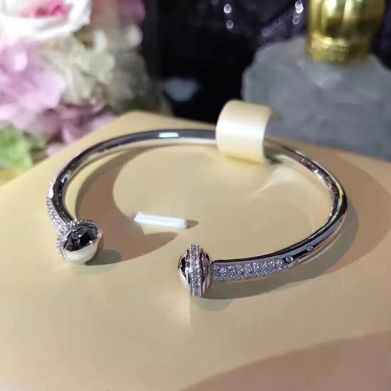 Brand Pure 925 Sterling Silver Jewelry For Women Rotate Ball Bangle Bead Bangle Wedding Jewelry Open Rose Gold Bracelet