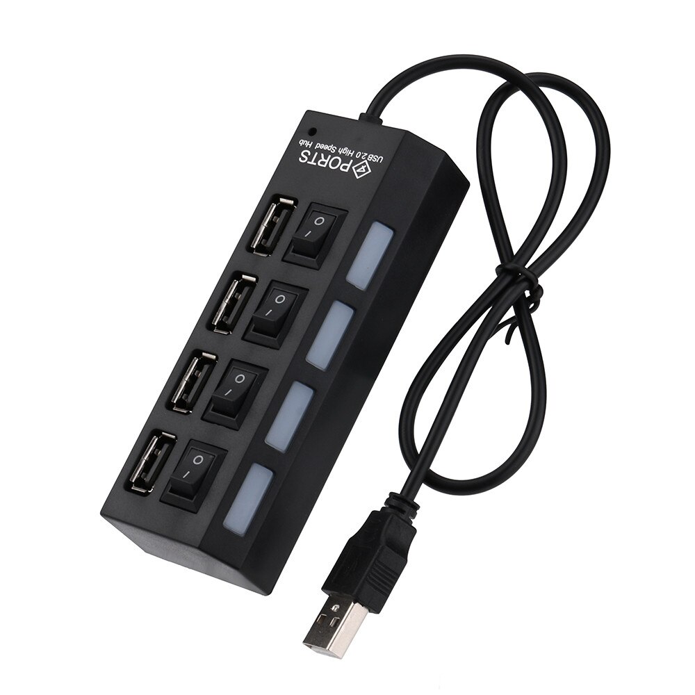 4 Port USB 2.0 Hub On/Uit Schakelaars DC Power Adapter Kabel Voor PC Laptop USB HUB Hoge speed USB 2.0 Hub PC Accessoires L0611