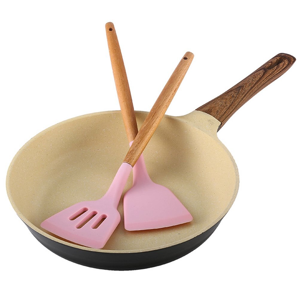 Silicone Kitchenware With Storage Bucket 12-piece Set Beech Wood Handle Kitchenware For Non-stick Pans