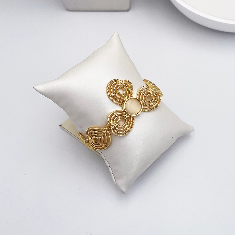 Afrikaanse Dames Goud Kleur Sieraden Set Elegance Opal Ketting Armband Oorbellen Geschikt Voor Diner En Bruiloft Dragen