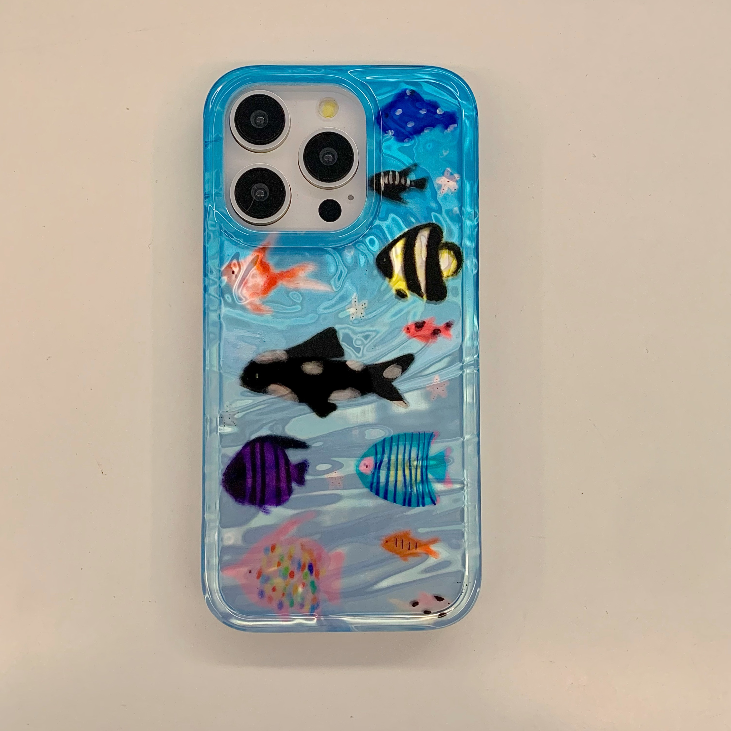 Coque coréenne Ins Ripple Texture Aquaria Lovely Fishes pour iPhone 16 15 14 13 11 Pro Max Plus, coque arrière pour 12 Pro Max: tpu
