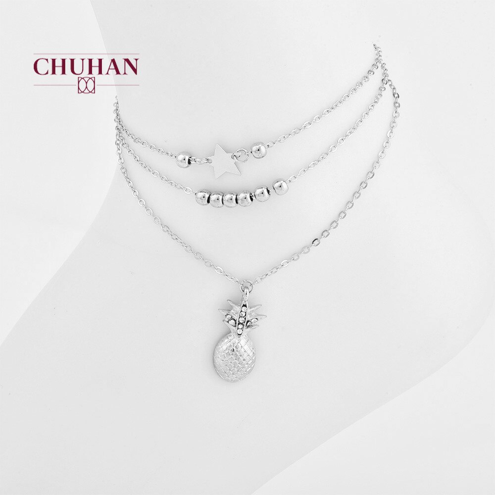 CHUHAN cheville chaîne ananas pendentif cheville perlé multicouche été plage pied bijoux Style bracelets de cheville femmes C106