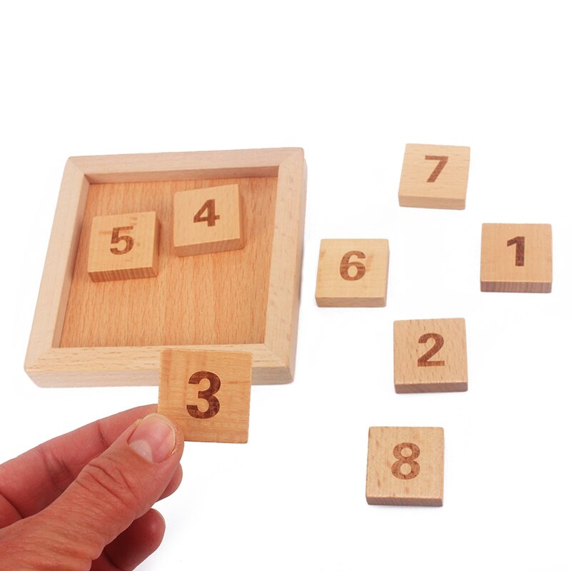 Eight Sliding Tiles IQ Game Toys 8 Puzzle Math Wooden Brain Teaser Puzzle Numbers 1-8 Number Baffling Game for Adults &amp; Children