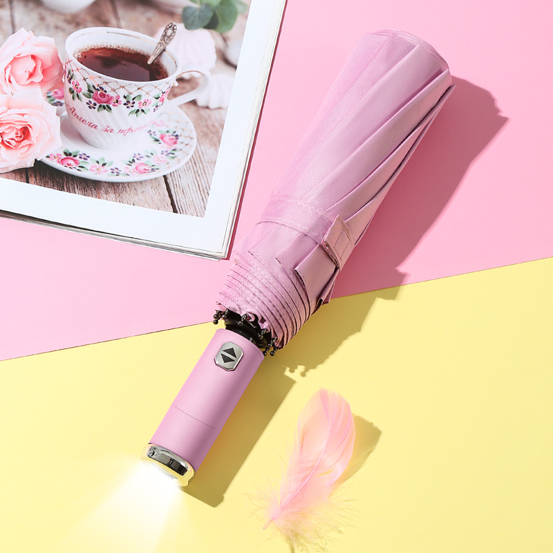 LED Fully Automatic Umbrella for Women And Man Rotatable Built-In Led Light Umbrella windproof Double keel Stronge Umbrella: Automatic pink