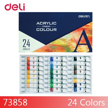 Deli 12/18/24 couleurs peintures acryliques pour l'école kid art fournitures résistance à l'eau ensemble de dessin papeterie aquarelles: 24 colors