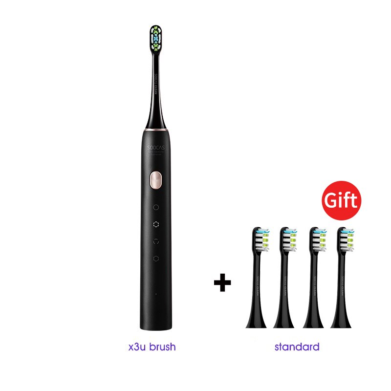 SOOCAS X3U – brosse à dents électrique ultrasonique, mise à niveau automatique, charge rapide, brosse à dents étanche pour adulte: black add 4 heads