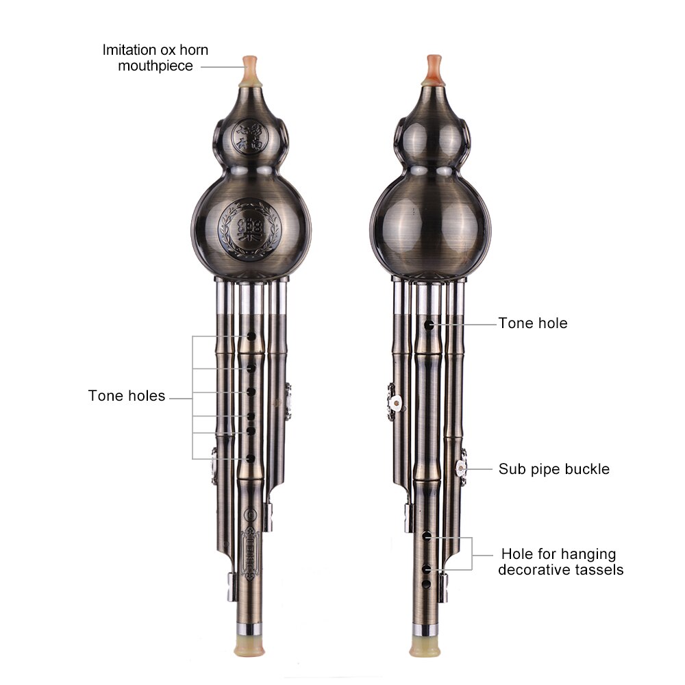 Kinesisk hulusi smuk metaltråd tegning kalebas cucurbit fløjte etnisk vind musikinstrument nøgle af c aluminiummateriale