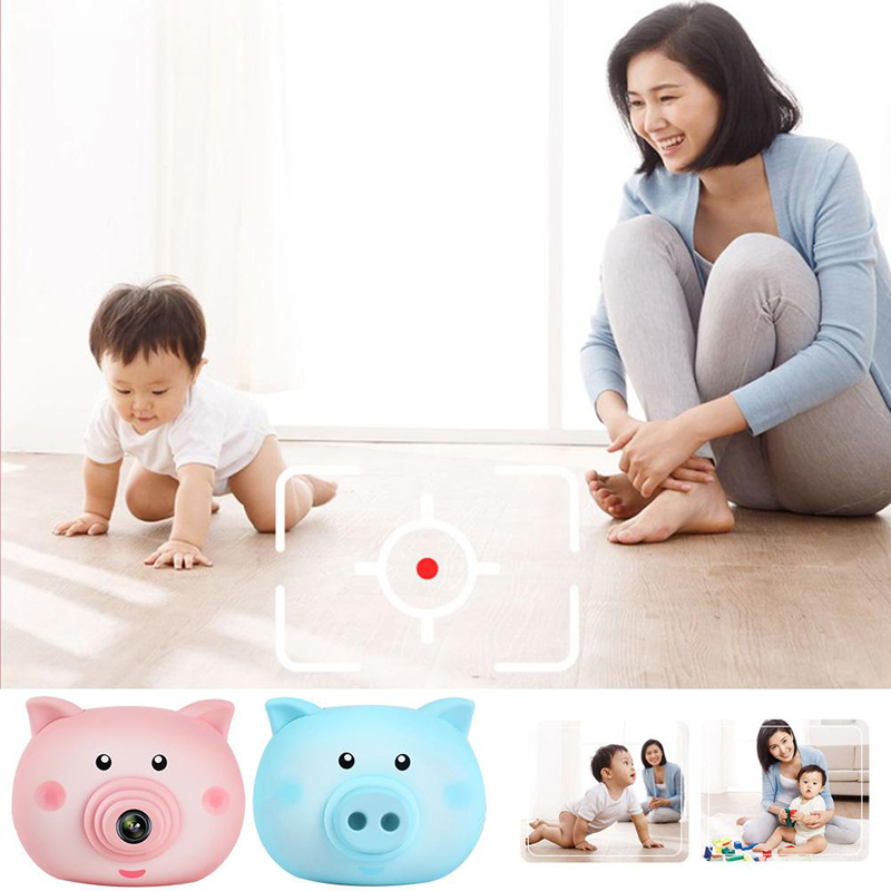 2.4 Inch Children HD Reversible Photo SLR Camera, Color: Pink + 16G Memory Card + Card Reader