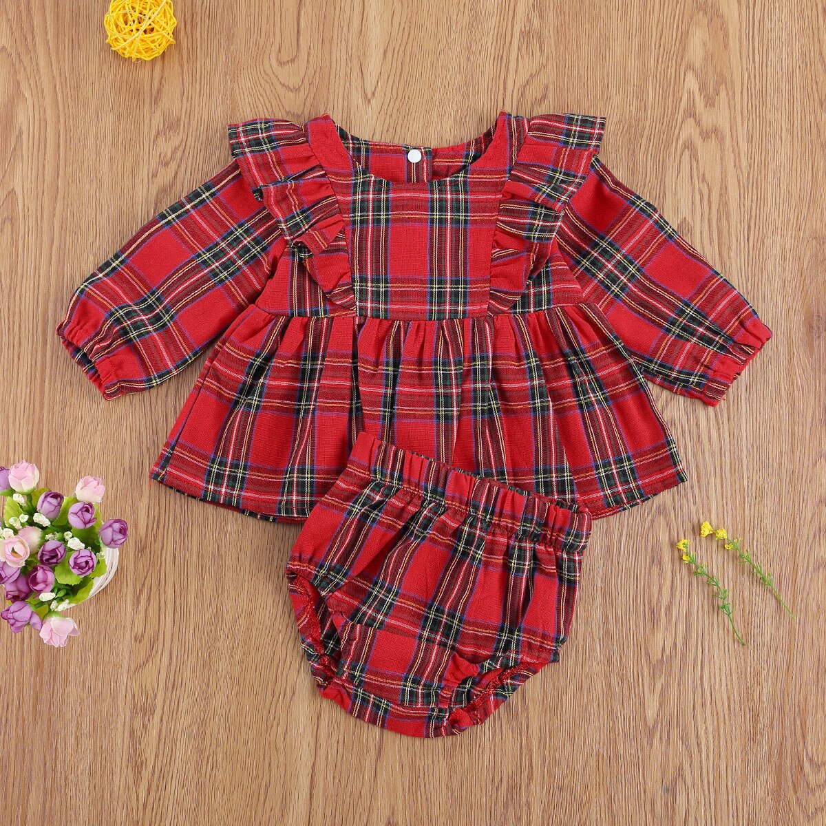 Cathery spædbarn baby piger julebukser rød plaid bodysuit kjole småbørn børn flæseærmer fest legetøj outfit tøj