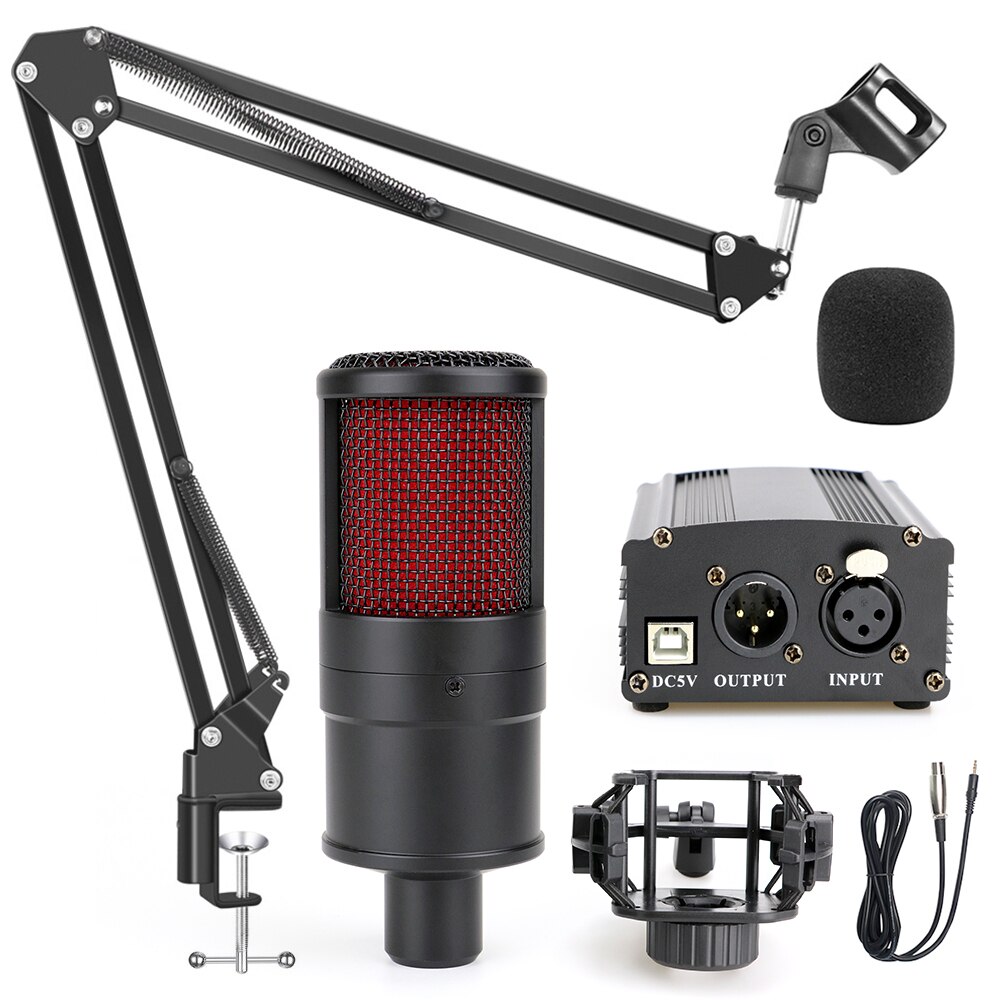 Profession studie mikrofon til pc computer optagelse hjem karaoke kit kondensatormikrofon med phantom power voice changer