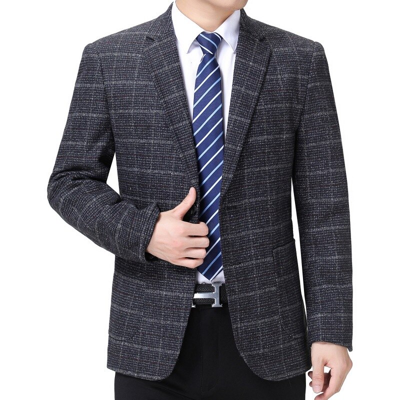 Blazer Oversize Clothes Long SLeeve Plaid Blazers Plus Size 4XL Casual Costume Homme Straight Type Terno Masculino: Dark Blue / L
