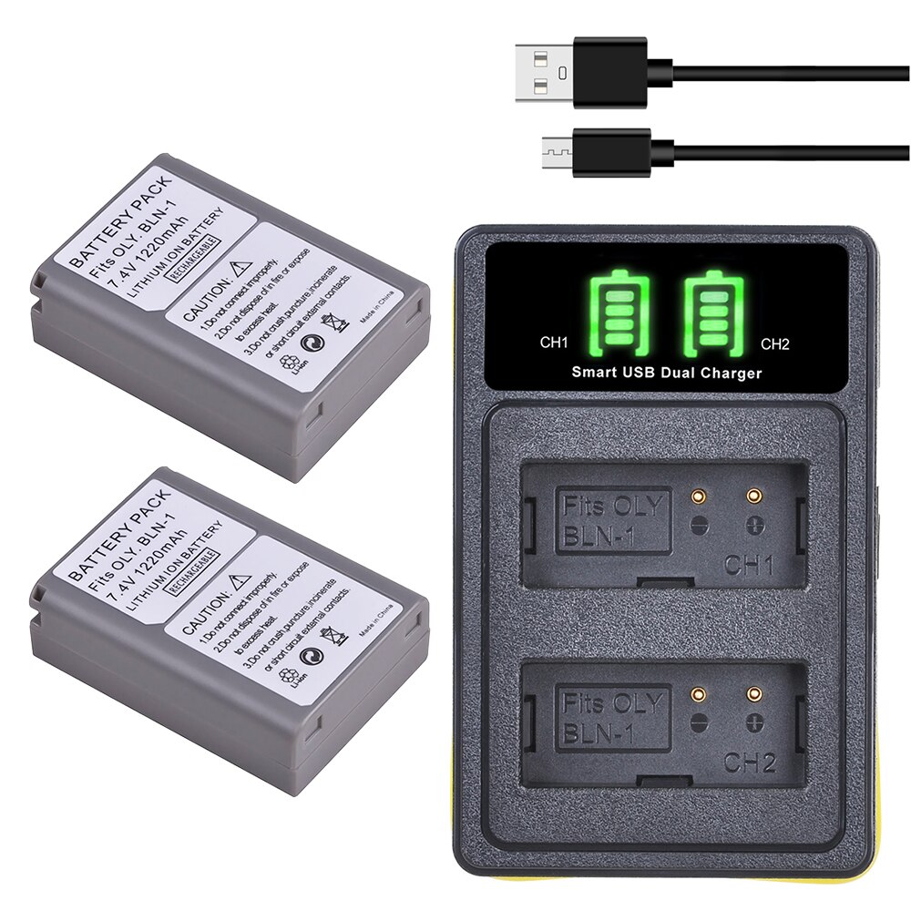 4Pcs BLN-1 PS BLN1 PS-BLN1 Batteries + Dual LED USB Charger for Olympus OM-D E-M1 E-M5 Mark II PEN-F E-P5 EM1 EM5 PENF EP5: 2B with charger